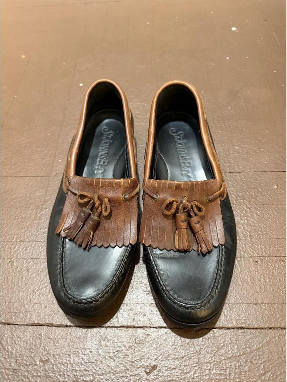 St Johns Bay brown/black leather loafers with tassels sz 11 #preppy #classic